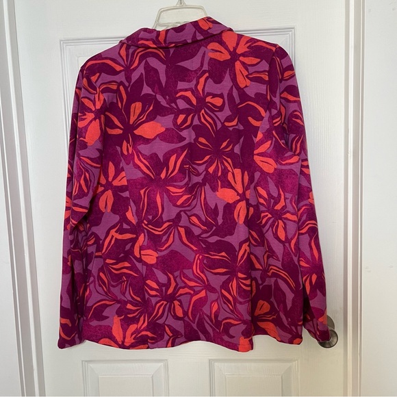 Susan Graver Weekend NWOT Mauve Deep Magenta & Orange Floral brushed Fleece Top - Picture 2 of 4